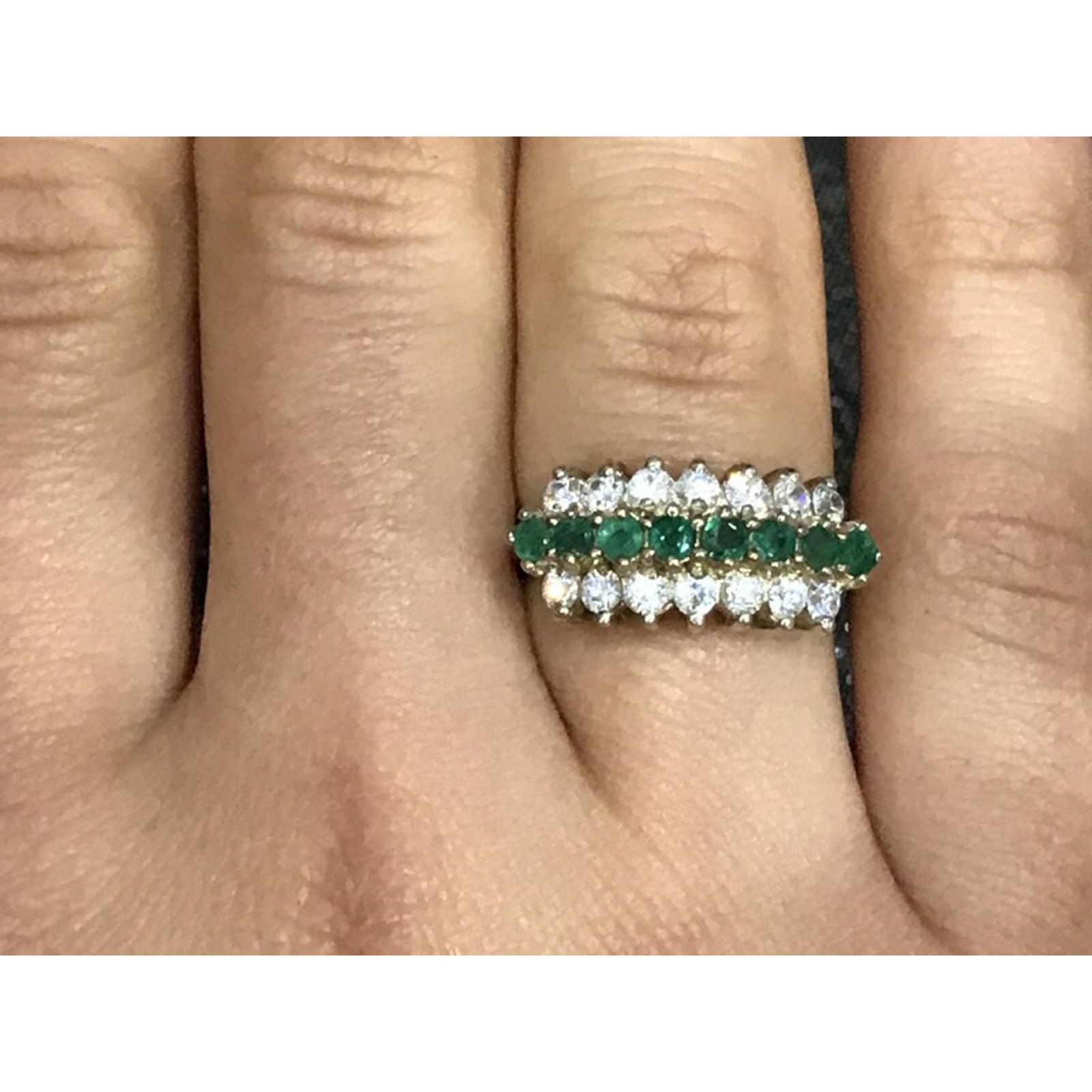 925 Sterling Silver White & Green Cz Ring Size 6.5